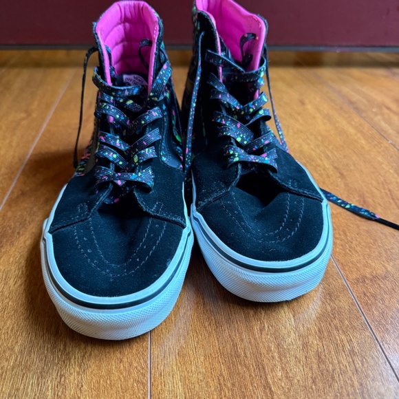 VANS Sk8 Hi Black Pink Neon Paint Splatter Skate Shoes Womens 9 Mens 7.5 Mid. - Picture 5 of 9